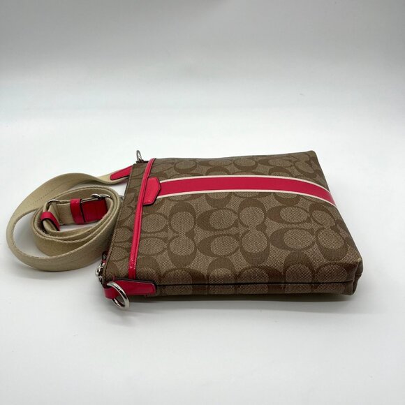 Coach Brown Coated Canvas Signature Pink Stripe Swingpack Bag - Picture 4 of 13